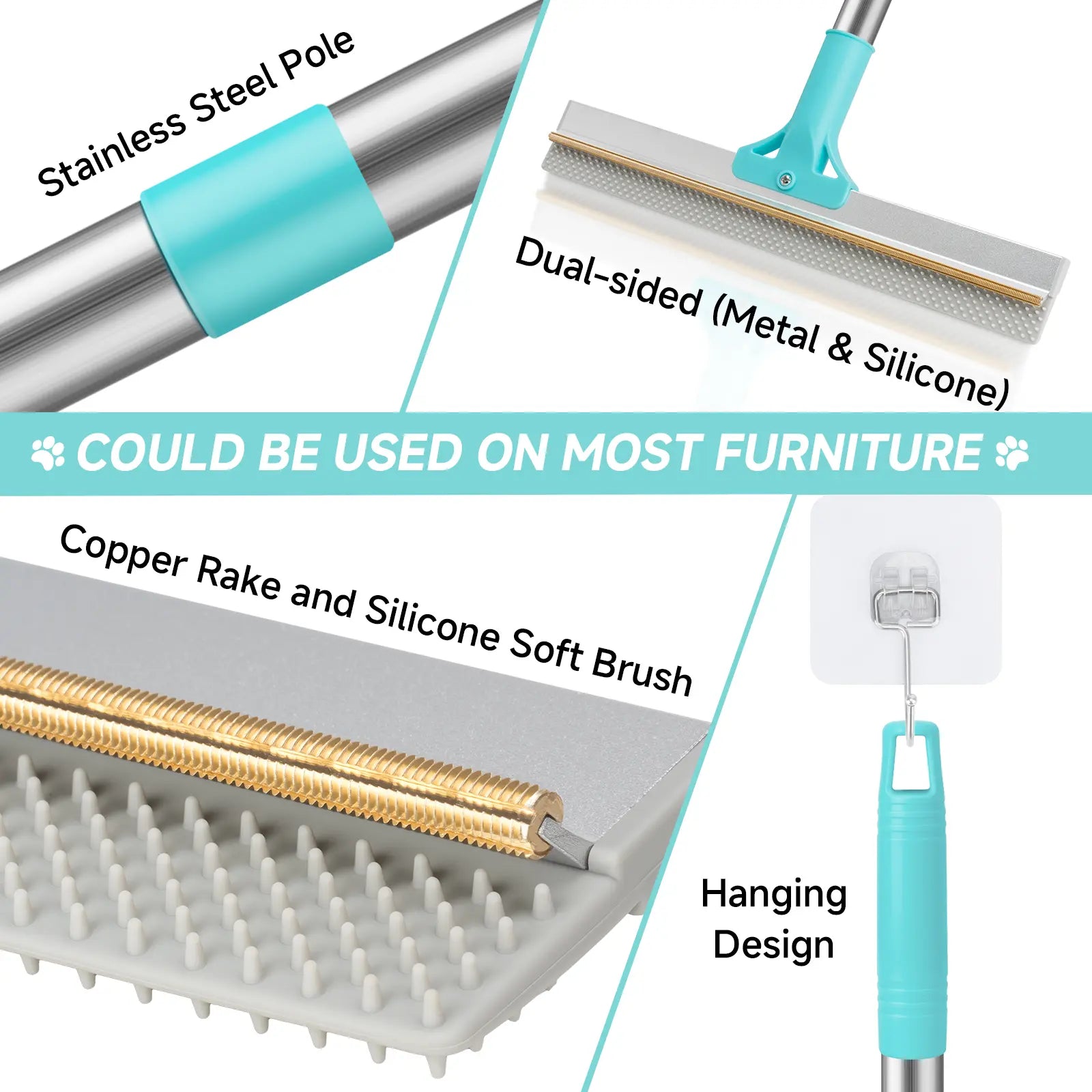 JAPIROC Carpet Rake for Pet Hair Removal (3 Pack), Dog Cat Fur Remover Rubber Broom, Dual-Surface Pet Hair Remover Broom,Adjustable Cat Dog Carpet Rake, Scraper Brush for Carpet, Rug, Car Mat, Couch, Pet Bed, Furniture,Father'S Day Gift