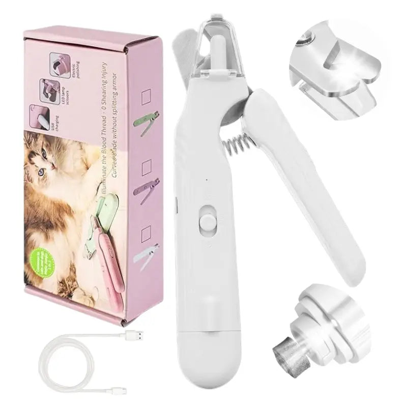 2-In-1 Dog & Cat Paw Trimmer Set - LED Light Nail Grinder, Stainless Steel Clipper, Quiet Low-Noise Operation, USB Rechargeable, Safe Quick View Design, for All Pet Sizes, Home & Travel Use