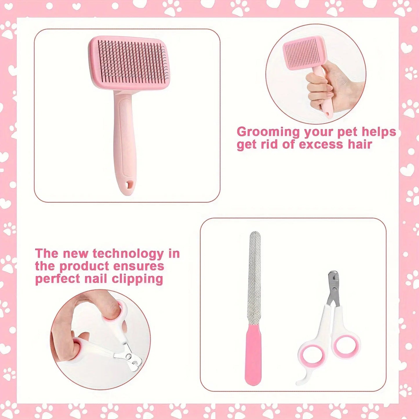 8-In-1 Complete Pet Grooming Kit for Dogs & Cats, Multi-Functional Set with Dematting Rake, Slicker Tool, Flea Comb, Nail Clippers, Bath Massage Tool & Dental Finger Brushes, At-Home Spa Supplies for Mat Removal, Shedding Control & Oral Care