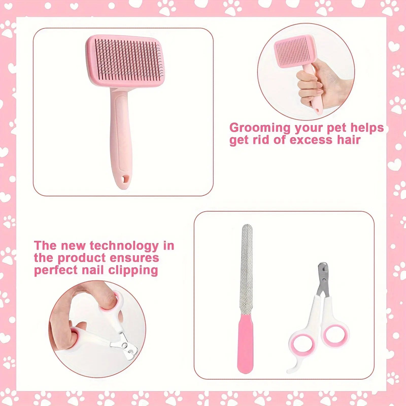 8-In-1 Complete Pet Grooming Kit for Dogs & Cats, Multi-Functional Set with Dematting Rake, Slicker Tool, Flea Comb, Nail Clippers, Bath Massage Tool & Dental Finger Brushes, At-Home Spa Supplies for Mat Removal, Shedding Control & Oral Care