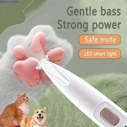 Rechargeable Pet Hair Trimmer Kit, Cordless Low-Noise Dog & Cat Grooming Clippers with LED Light, Waterproof Pet Paw Trimmer for Safe Precision Grooming & Home Pet Care