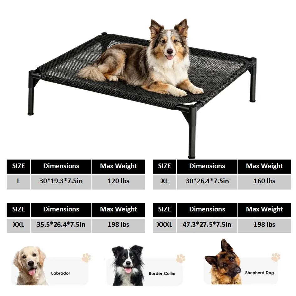 Elevated Dog Bed - Machine Washable Mesh Cot, Durable Bed for Large Dogs