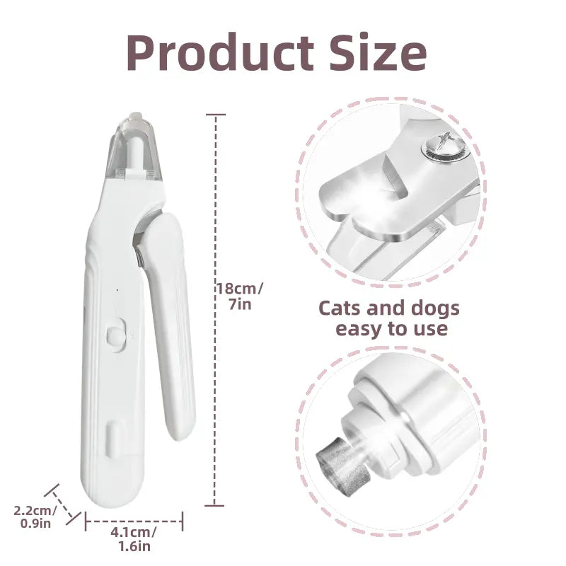 2-In-1 Dog & Cat Paw Trimmer Set - LED Light Nail Grinder, Stainless Steel Clipper, Quiet Low-Noise Operation, USB Rechargeable, Safe Quick View Design, for All Pet Sizes, Home & Travel Use