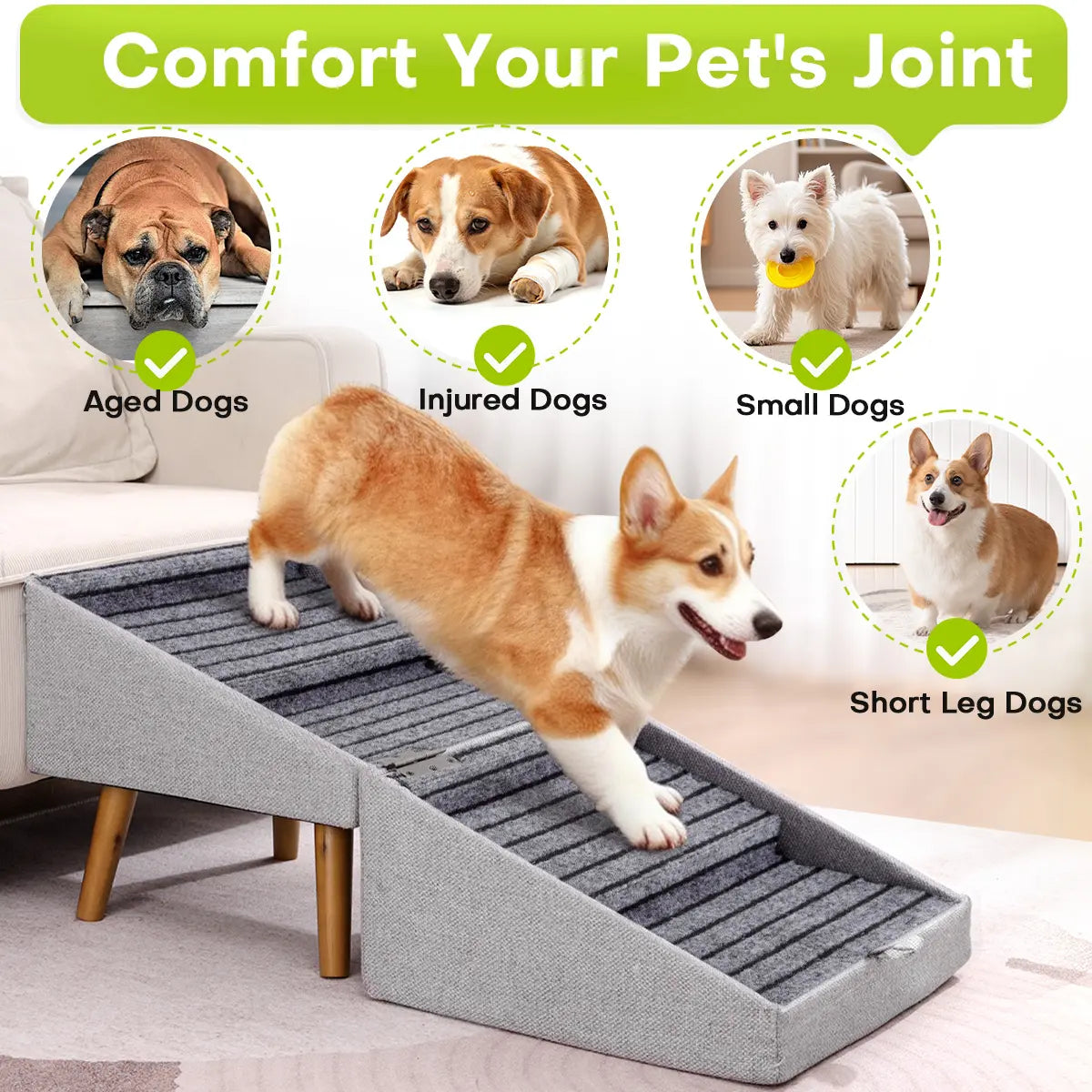  for Small Dogs, 2-In-1 Pet Steps & Ottoman - Foldable Dog Stairs for Couch, Non-Slip Wooden Pet Stairs for Puppy Senior Injured Dogs