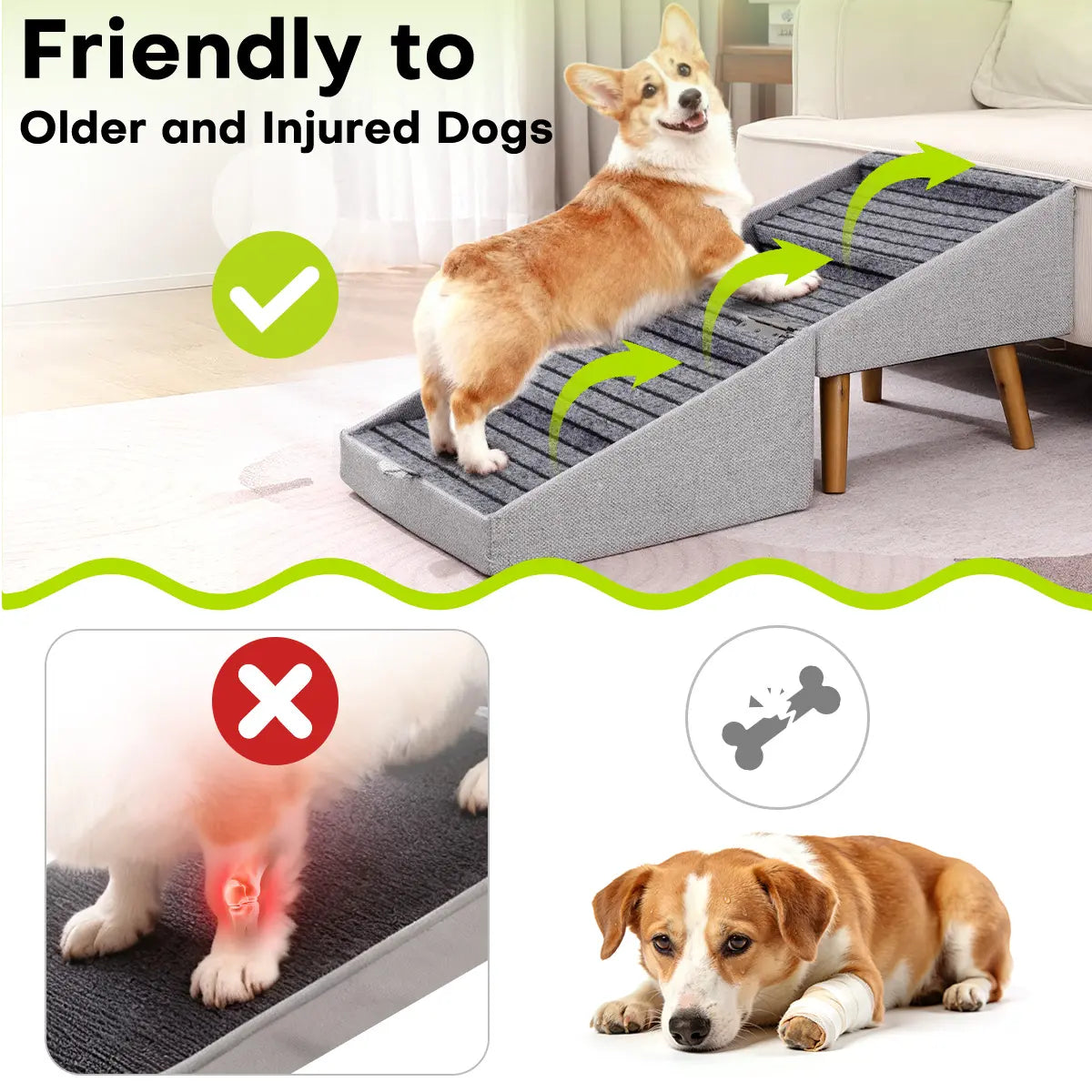  for Small Dogs, 2-In-1 Pet Steps & Ottoman - Foldable Dog Stairs for Couch, Non-Slip Wooden Pet Stairs for Puppy Senior Injured Dogs