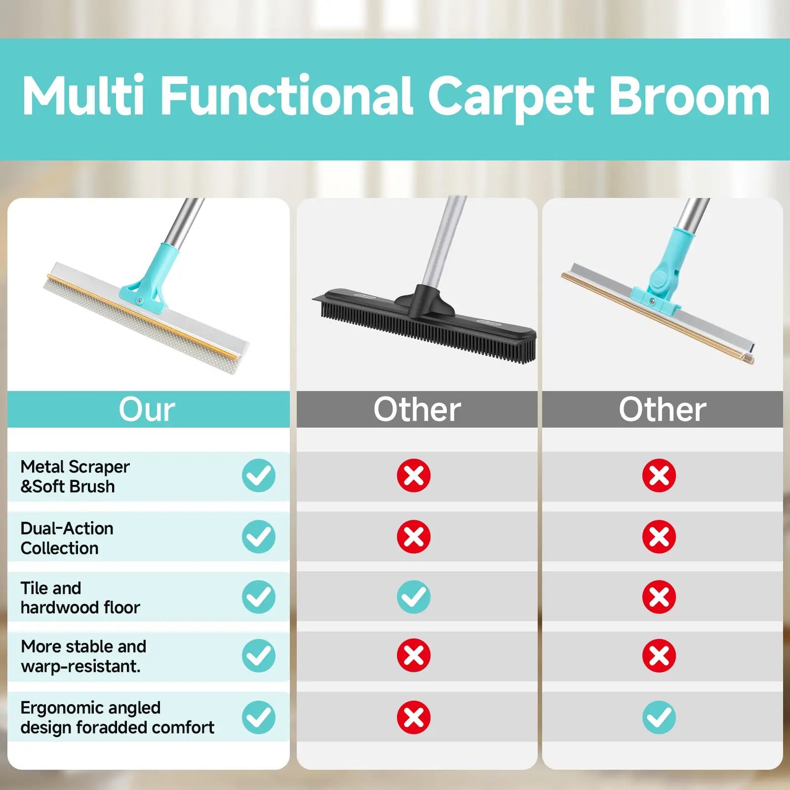JAPIROC Carpet Rake for Pet Hair Removal (3 Pack), Dog Cat Fur Remover Rubber Broom, Dual-Surface Pet Hair Remover Broom,Adjustable Cat Dog Carpet Rake, Scraper Brush for Carpet, Rug, Car Mat, Couch, Pet Bed, Furniture,Father'S Day Gift