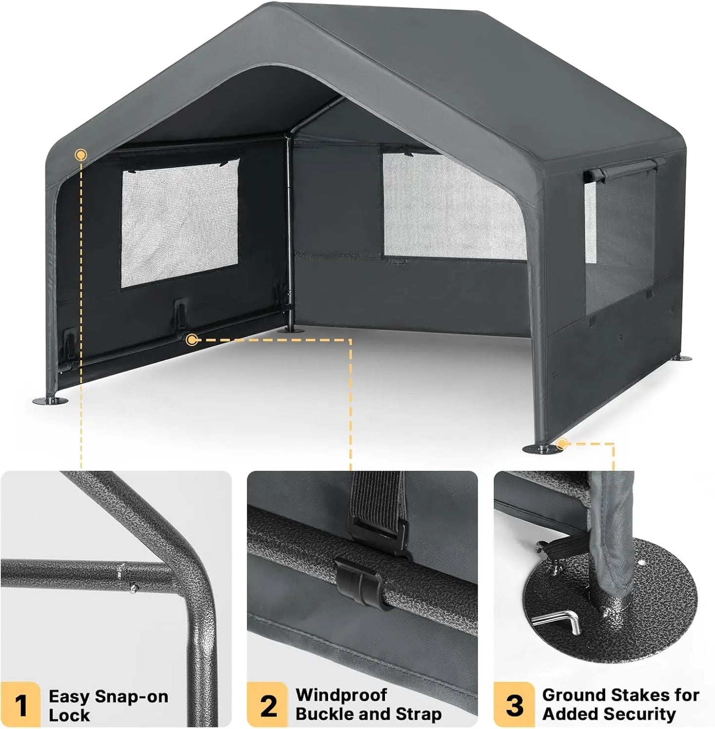 Extra Large Dog House Outdoor with Elevated Bed, Weatherproof Shelter for Pets Grey All-Weather Comfort & Easy Assembly