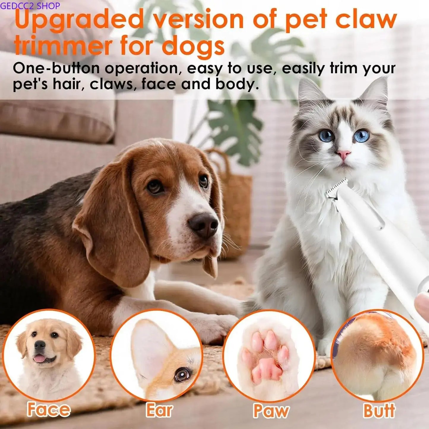Rechargeable Pet Hair Trimmer Kit, Cordless Low-Noise Dog & Cat Grooming Clippers with LED Light, Waterproof Pet Paw Trimmer for Safe Precision Grooming & Home Pet Care
