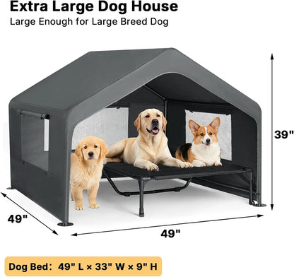 Extra Large Dog House Outdoor with Elevated Bed, Weatherproof Shelter for Pets Grey All-Weather Comfort & Easy Assembly