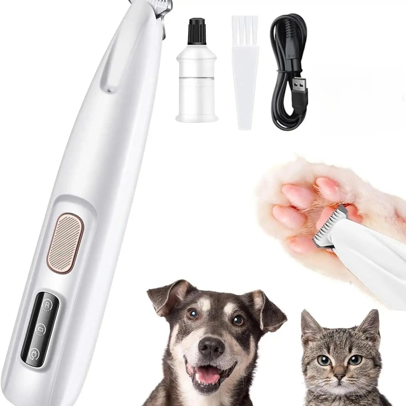 Rechargeable Pet Hair Trimmer Kit, Cordless Low-Noise Dog & Cat Grooming Clippers with LED Light, Waterproof Pet Paw Trimmer for Safe Precision Grooming & Home Pet Care