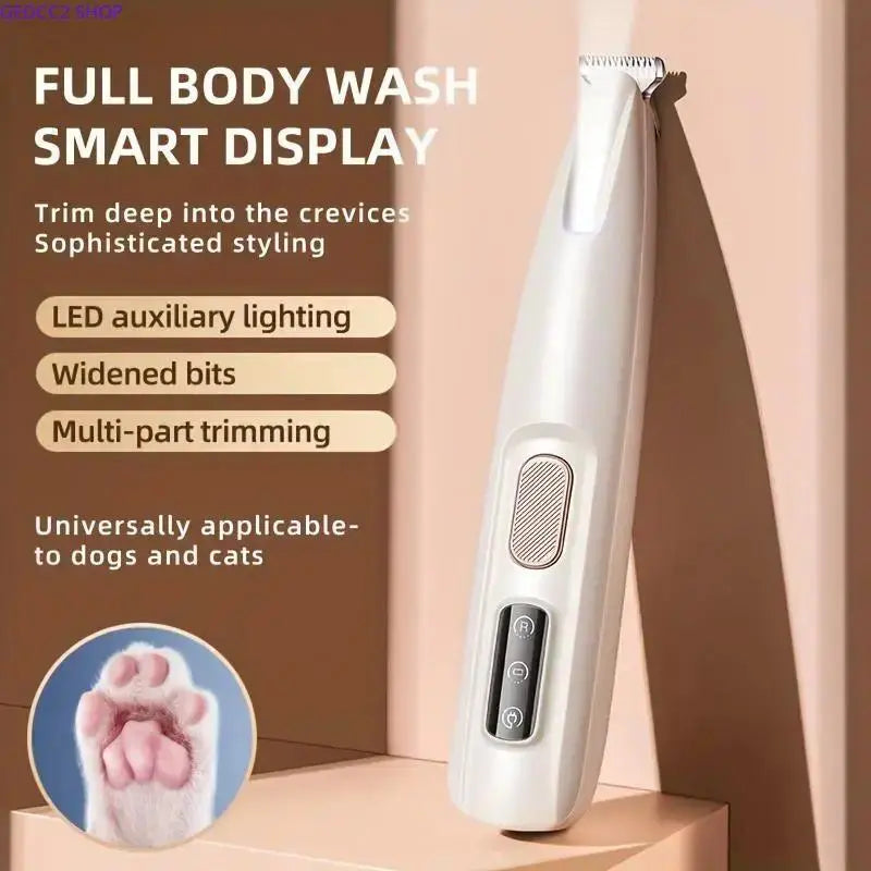 Rechargeable Pet Hair Trimmer Kit, Cordless Low-Noise Dog & Cat Grooming Clippers with LED Light, Waterproof Pet Paw Trimmer for Safe Precision Grooming & Home Pet Care