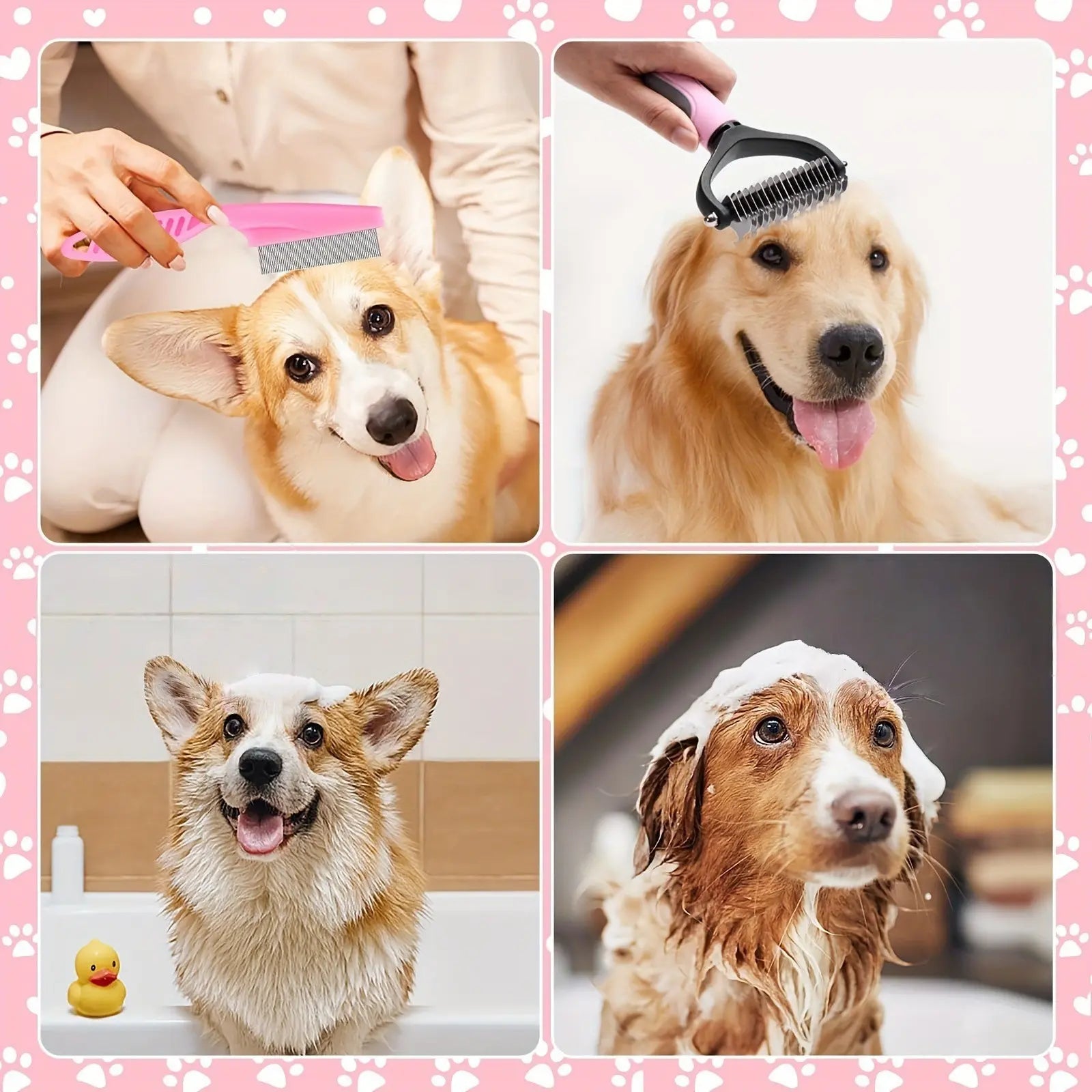 8-In-1 Complete Pet Grooming Kit for Dogs & Cats, Multi-Functional Set with Dematting Rake, Slicker Tool, Flea Comb, Nail Clippers, Bath Massage Tool & Dental Finger Brushes, At-Home Spa Supplies for Mat Removal, Shedding Control & Oral Care