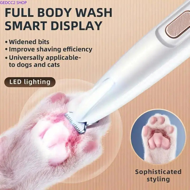 Rechargeable Pet Hair Trimmer Kit, Cordless Low-Noise Dog & Cat Grooming Clippers with LED Light, Waterproof Pet Paw Trimmer for Safe Precision Grooming & Home Pet Care