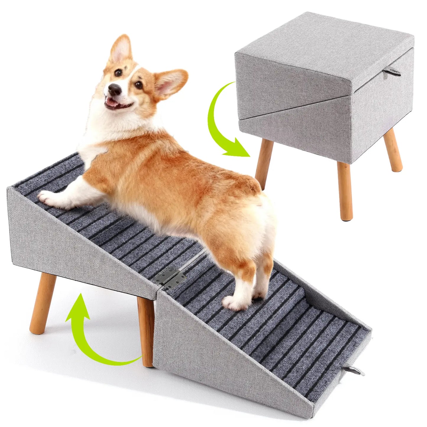  for Small Dogs, 2-In-1 Pet Steps & Ottoman - Foldable Dog Stairs for Couch, Non-Slip Wooden Pet Stairs for Puppy Senior Injured Dogs