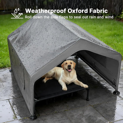 Extra Large Dog House Outdoor with Elevated Bed, Weatherproof Shelter for Pets Grey All-Weather Comfort & Easy Assembly