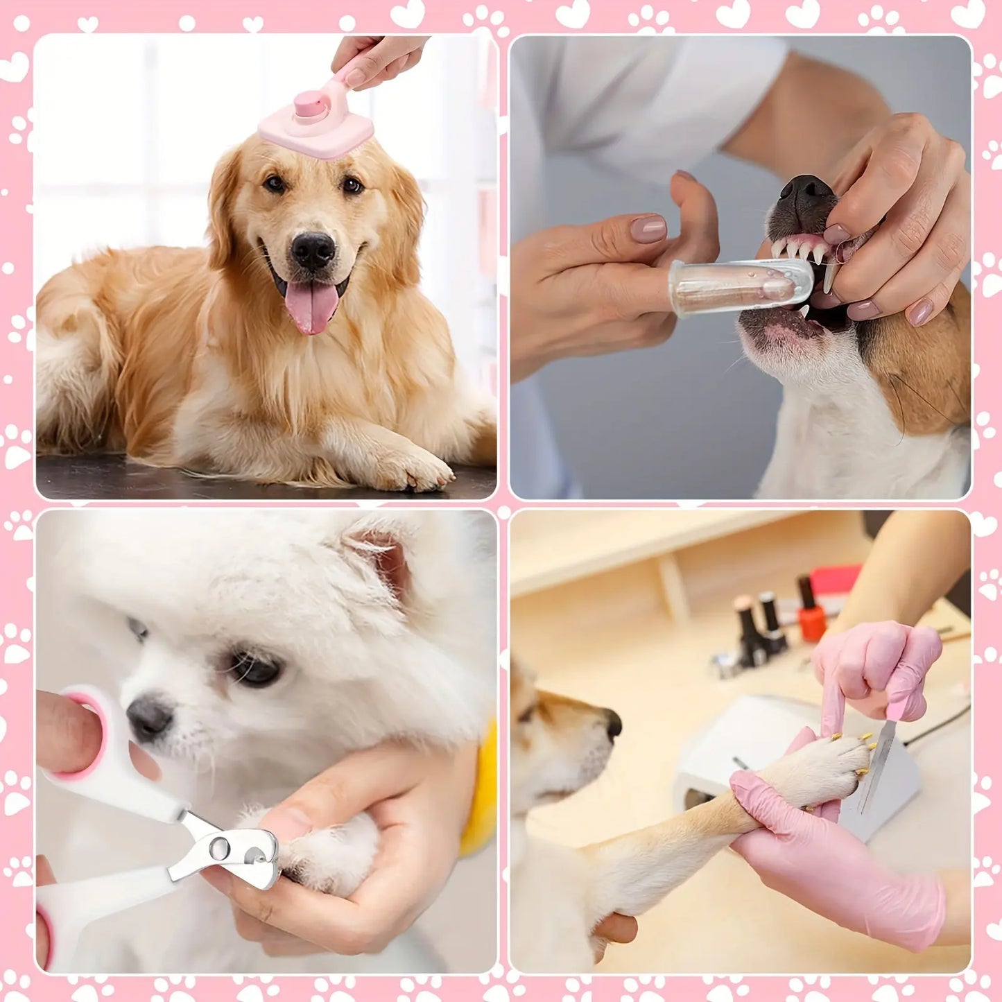 8-In-1 Complete Pet Grooming Kit for Dogs & Cats, Multi-Functional Set with Dematting Rake, Slicker Tool, Flea Comb, Nail Clippers, Bath Massage Tool & Dental Finger Brushes, At-Home Spa Supplies for Mat Removal, Shedding Control & Oral Care