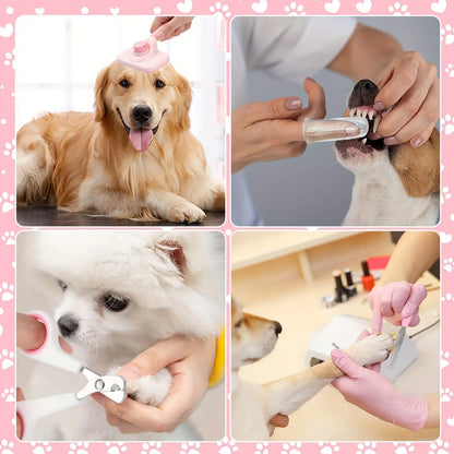 8-In-1 Complete Pet Grooming Kit for Dogs & Cats, Multi-Functional Set with Dematting Rake, Slicker Tool, Flea Comb, Nail Clippers, Bath Massage Tool & Dental Finger Brushes, At-Home Spa Supplies for Mat Removal, Shedding Control & Oral Care