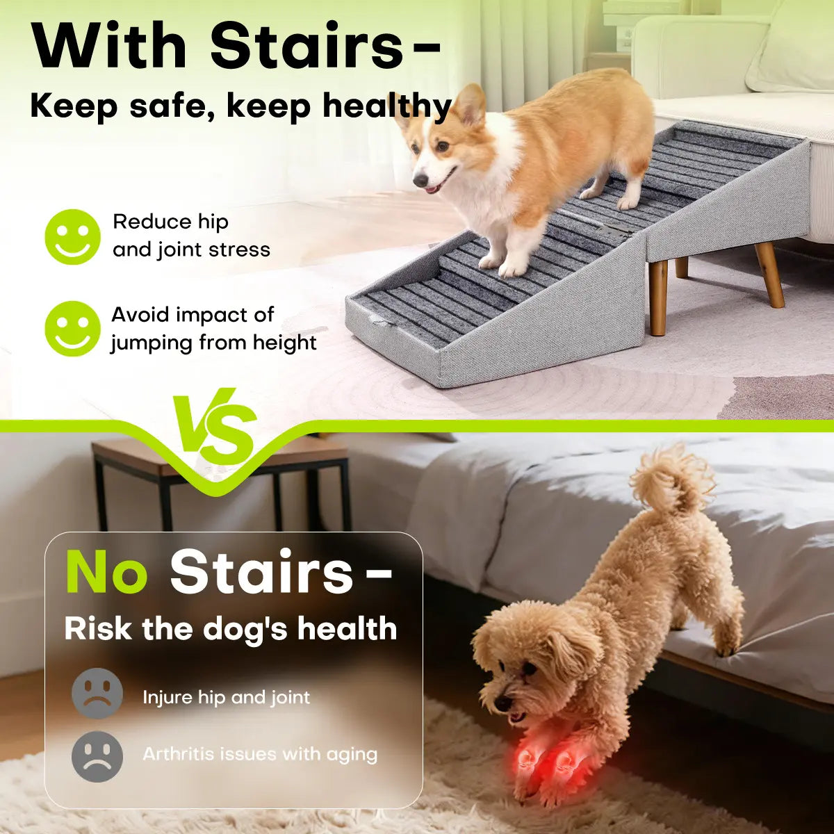  for Small Dogs, 2-In-1 Pet Steps & Ottoman - Foldable Dog Stairs for Couch, Non-Slip Wooden Pet Stairs for Puppy Senior Injured Dogs