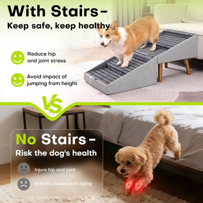  for Small Dogs, 2-In-1 Pet Steps & Ottoman - Foldable Dog Stairs for Couch, Non-Slip Wooden Pet Stairs for Puppy Senior Injured Dogs