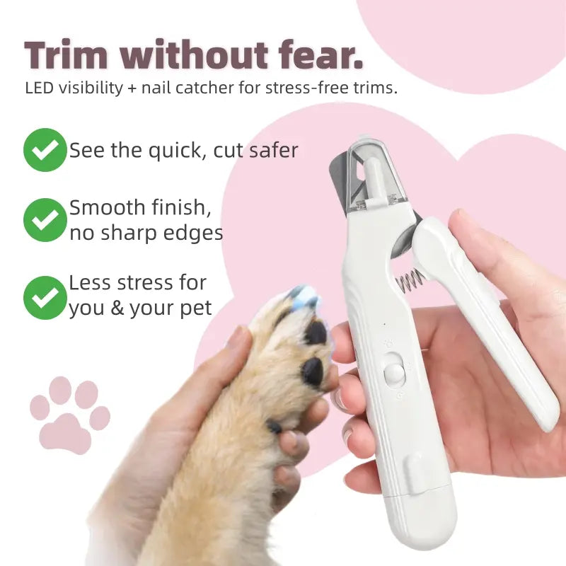 2-In-1 Dog & Cat Paw Trimmer Set - LED Light Nail Grinder, Stainless Steel Clipper, Quiet Low-Noise Operation, USB Rechargeable, Safe Quick View Design, for All Pet Sizes, Home & Travel Use